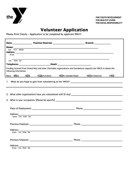 Volunteer Application Form Printable pdf