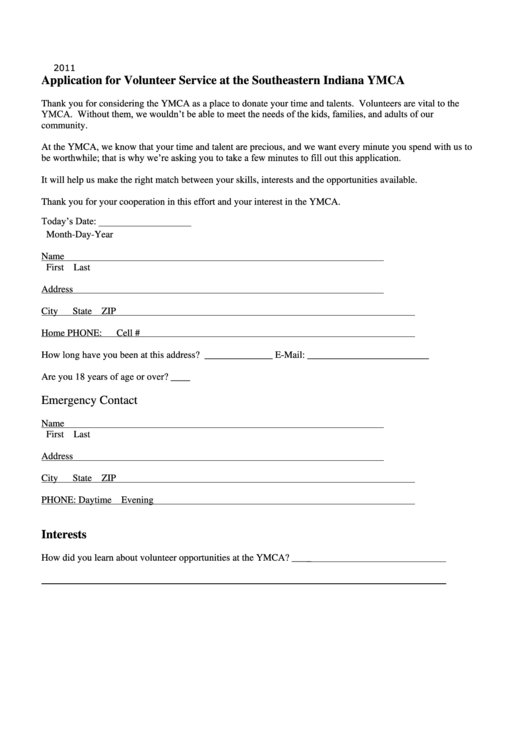 Application Form For Volunteer Printable pdf