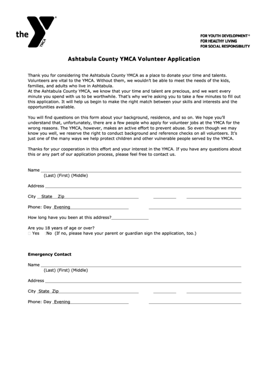 Sample Volunteer Application Form Printable pdf