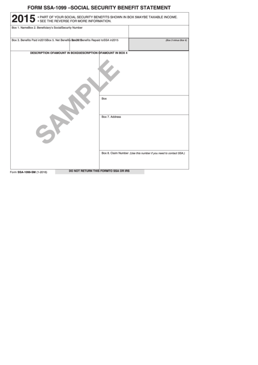 Form Ssa-1099-Sm - Social Security Benefit Statement Printable pdf