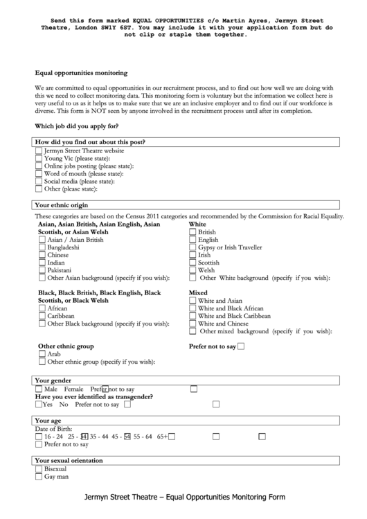 Equal Opportunities Form Printable pdf