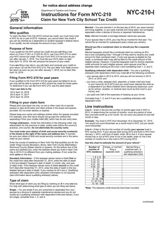 Form Nyc-210 , 2015, Instructions Printable pdf