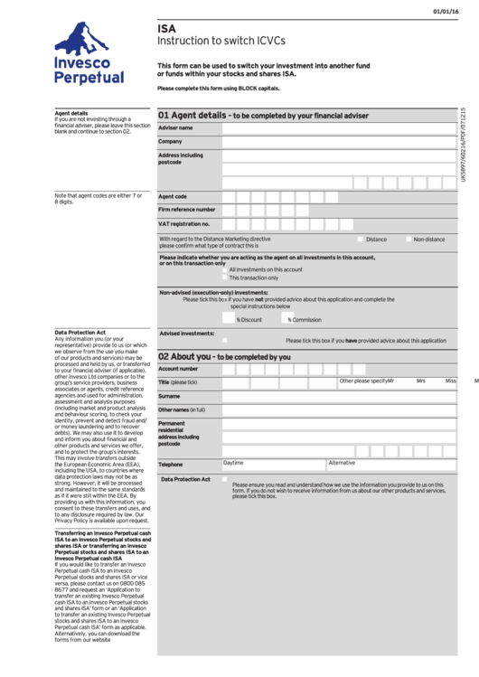 Isa Instruction To Switch Icvcs Form Printable pdf