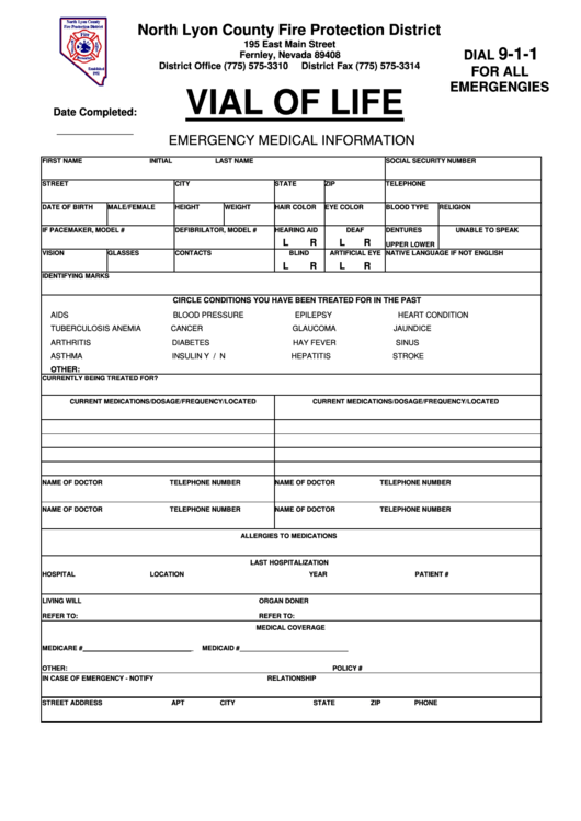 Vial Of Life Form Printable Pdf Download