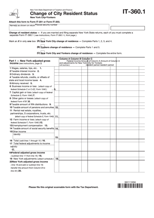 Form It-360.1 - 2011 Change Of City Resident Status Printable pdf