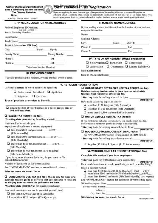 Iowa Business Tax Registration Printable pdf