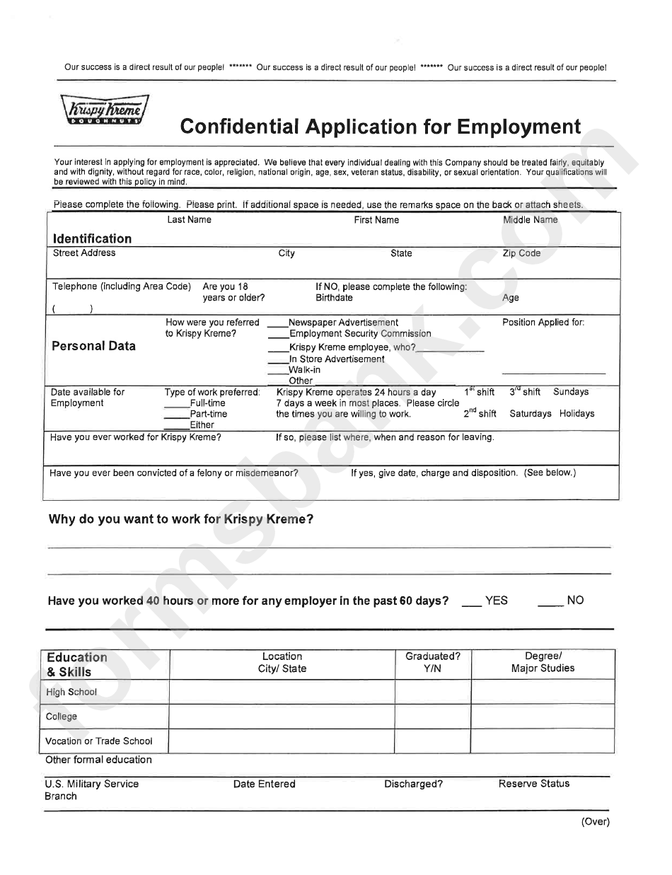 Confidential Application Form For Employment