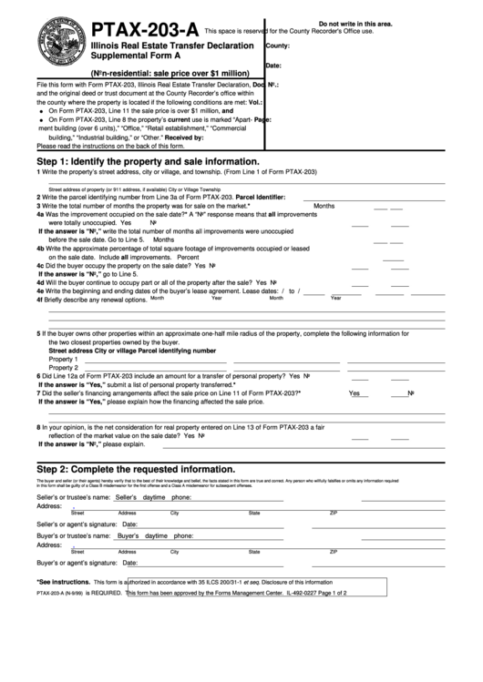Fillable Ptax-203-A Form - Illinois Real Estate Transfer Declaration Supplemental Form A Printable pdf