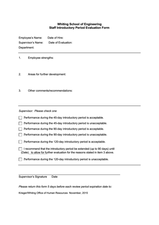 Staff Introductory Period Evaluation Form Printable pdf