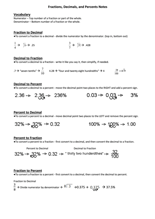 Fractions And Decimals Printable pdf