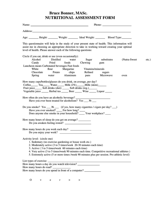 Nutritional Assessment printable pdf download