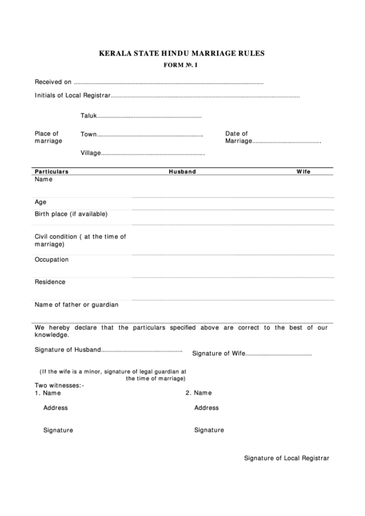 Application Form For Registration Of Hindu Marriage Printable pdf