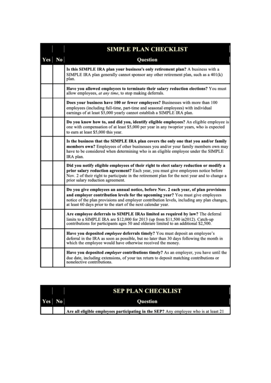 Simple Plan Checklist Printable pdf
