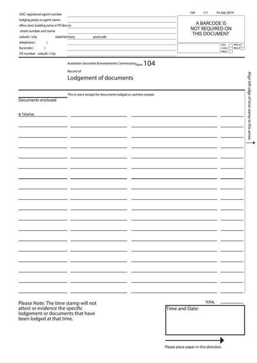 Record Of Lodgement Of Documents Printable pdf
