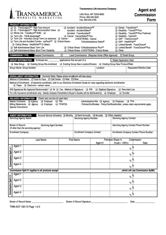 Transamerica Agent And Commission Form
