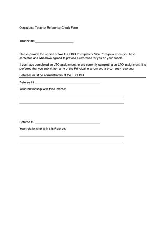 Occasional Teacher Reference Check Form Printable pdf