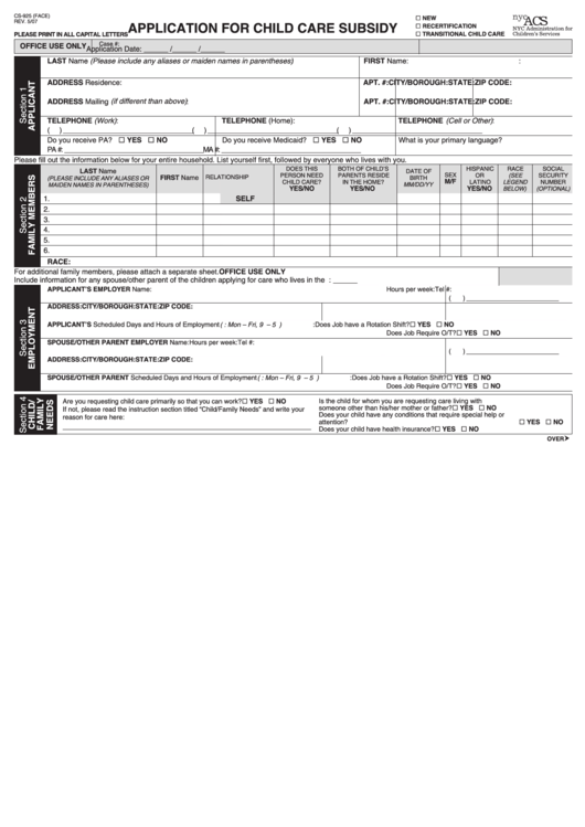 Application For Child Care Subsidy Printable pdf
