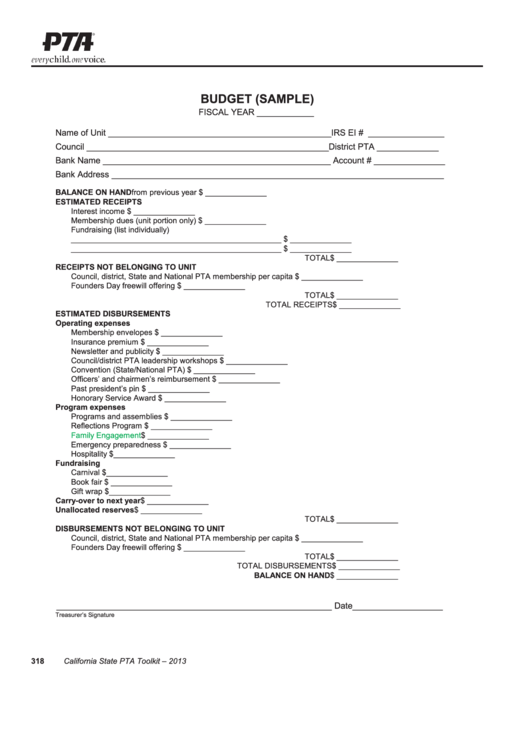 Pta Budget Template