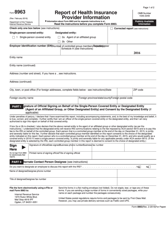 Form 8963 Report Of Health Insurance Provider Information 2016 