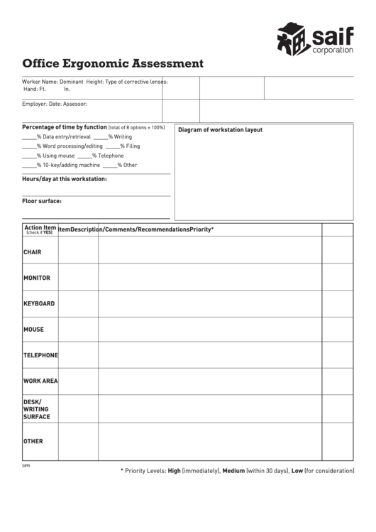 Office Ergonomic Assessment Form Printable pdf