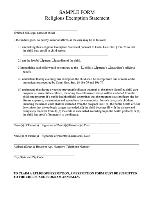 sample religious exemption vaccination letter