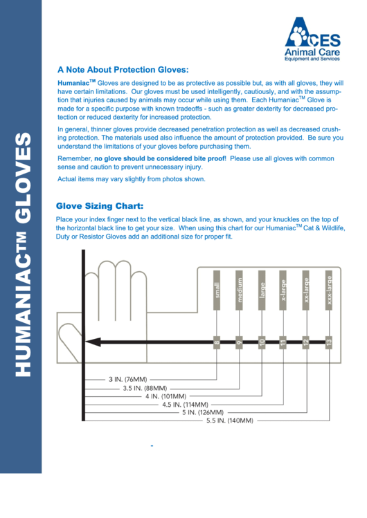 Animal Care Glove Size Chart Printable pdf