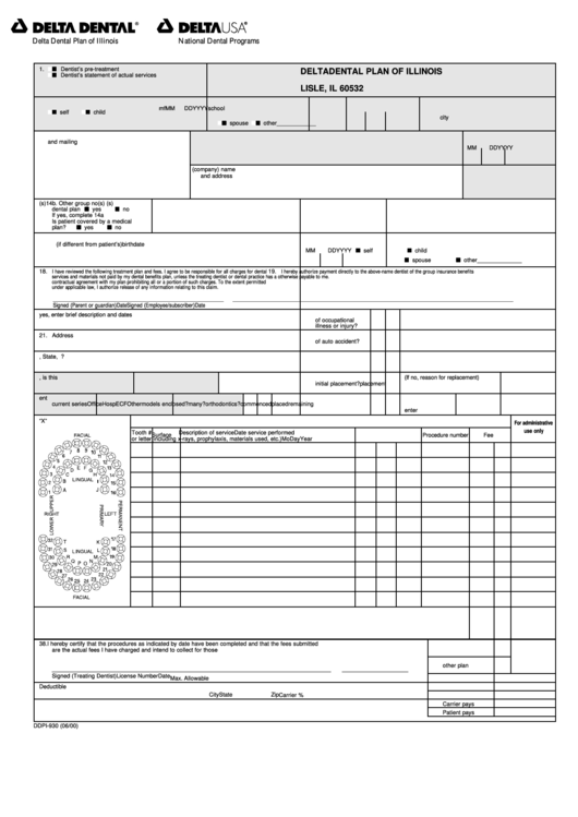Form Ddpi-930 - Delta Dental Claim Form Printable pdf