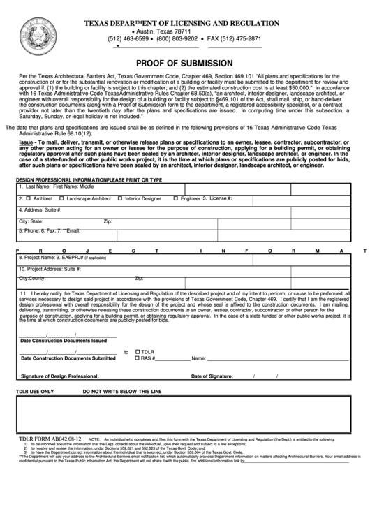 Proof Of Submission Form Printable pdf