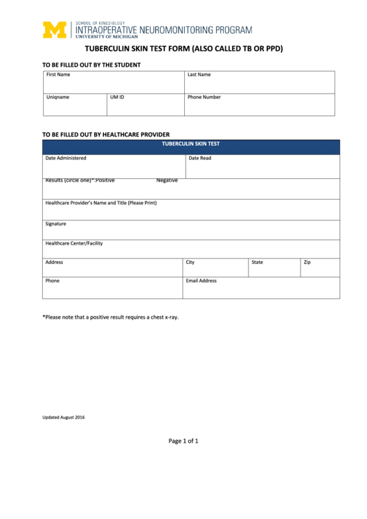 Fillable Tuberculin Skin Test Form Printable Pdf Download