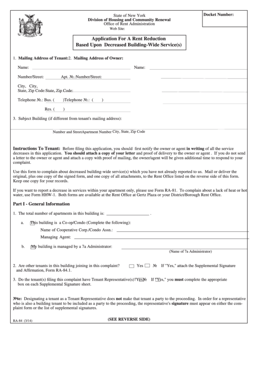 Application For A Rent Reduction Printable pdf