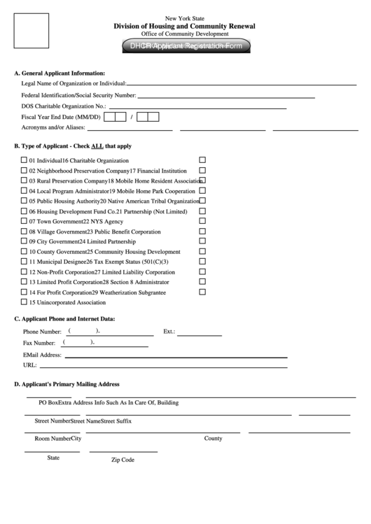 Fillable Dhcr Application Registration Printable pdf
