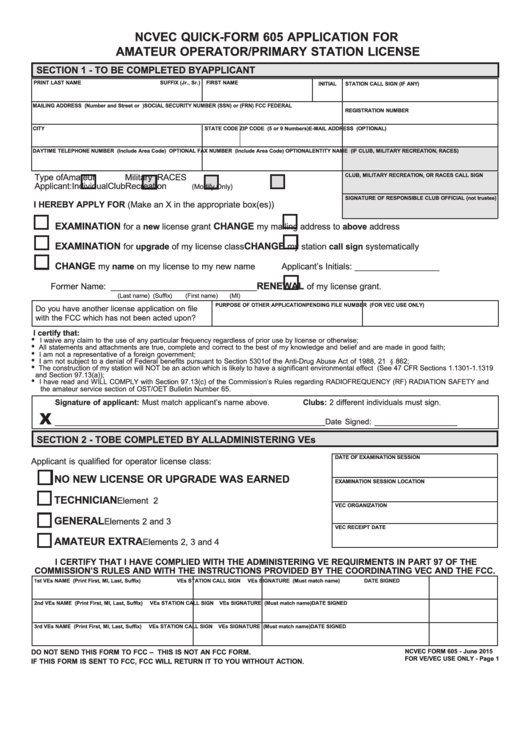 Fillable Ncvec 605 Form Printable pdf