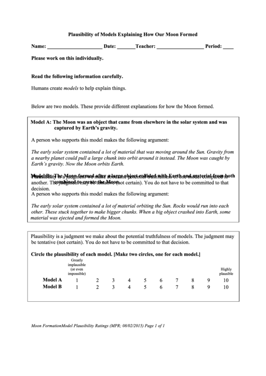 'moon Formation Model Plausibility Ratings' Astronomy Worksheets