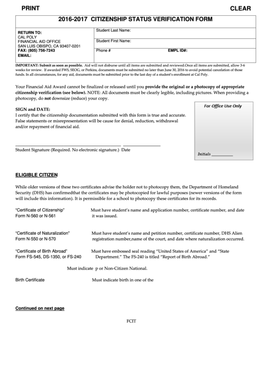 Citizenship Verification Form Printable pdf