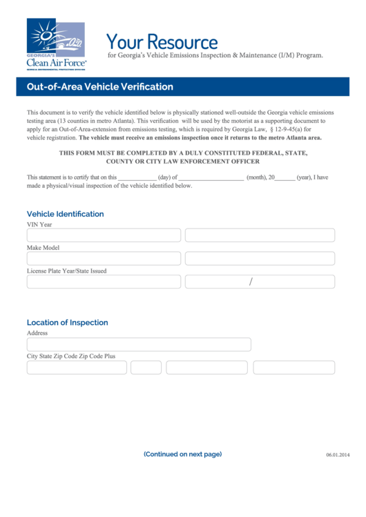 Fillable Vehicle Verification Printable pdf