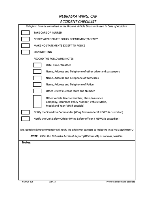 Ground Vehicle Book: Accident Checklist Template Printable pdf