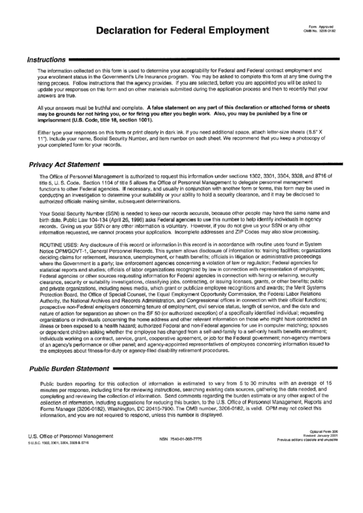 Declaration For Federal Employment Printable pdf