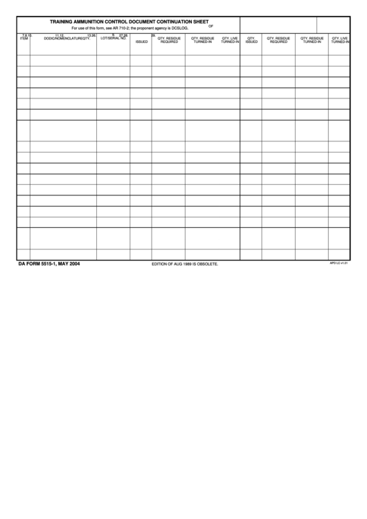 Fillable Da Form 5515-1, 2004 Printable pdf