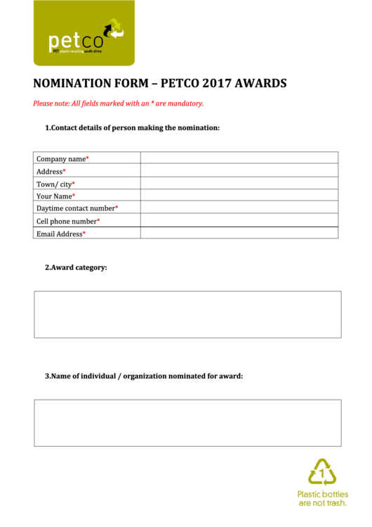 Nomination Form Printable pdf