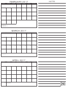 February, March, April 2017 Calendar Template