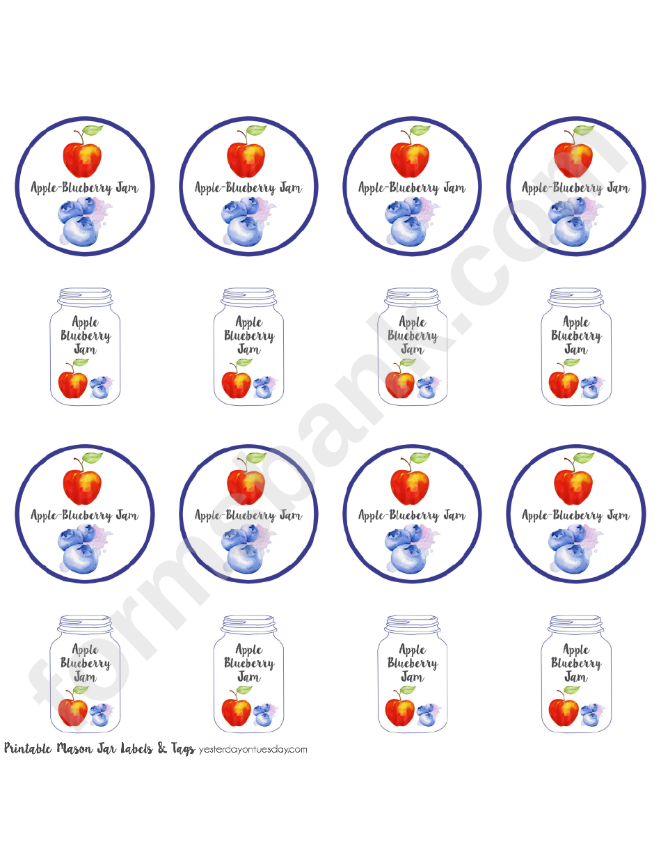 Mason Jar Labels & Tags - Apple-Blueberry Jam