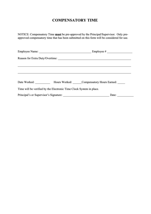 Compensatory Time / Overtime Form printable pdf download