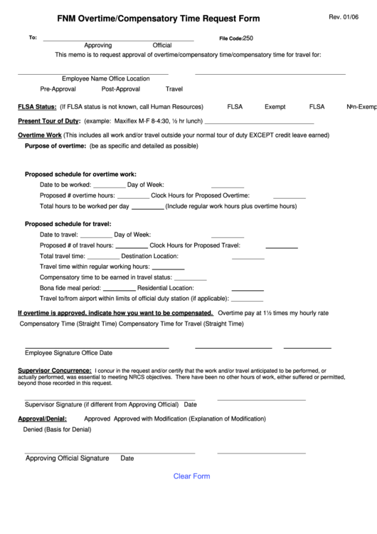 Fillable Heo Overtime / Compensatory Time Form printable pdf download