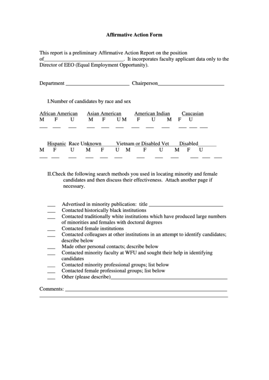 Affirmative Action Form Printable pdf