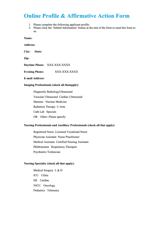 Fillable Online Profile & Affirmative Action Form Printable pdf