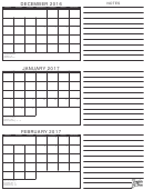 Calendar Template - December, January, February 2017