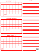 January, February, March 2016 Calendar Template - Red