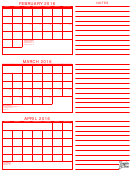 February, March, April 2016 Calendar Template - Red