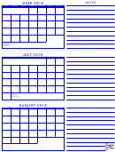 June, July, August 2016 Calendar Template