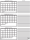 January, February, March 2016 Calendar Template - Black